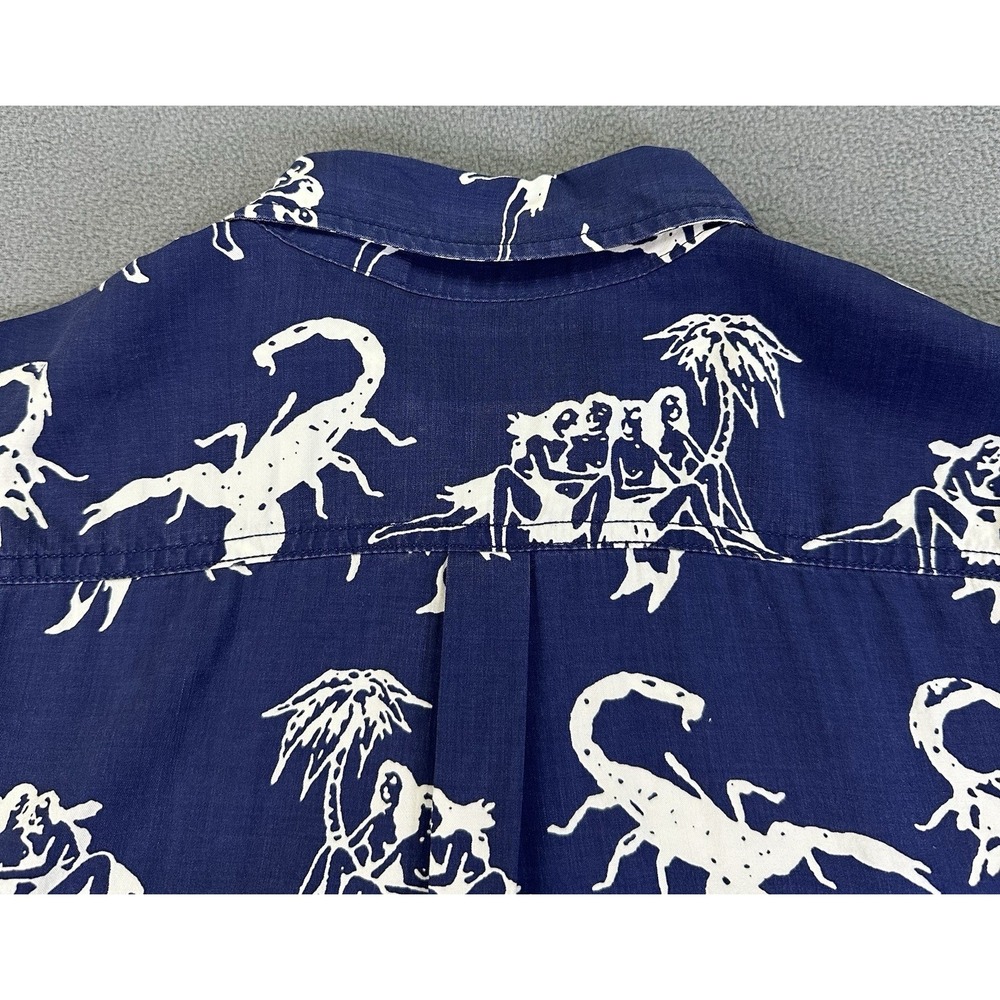 DEUS Ex Machina Shirt Small Blue Hawaiian Scorpion Beach Surfer Resort Viscose - Picture 5 of 10